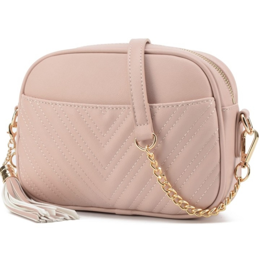 Quilted Crossbody Bag, Blush Pink